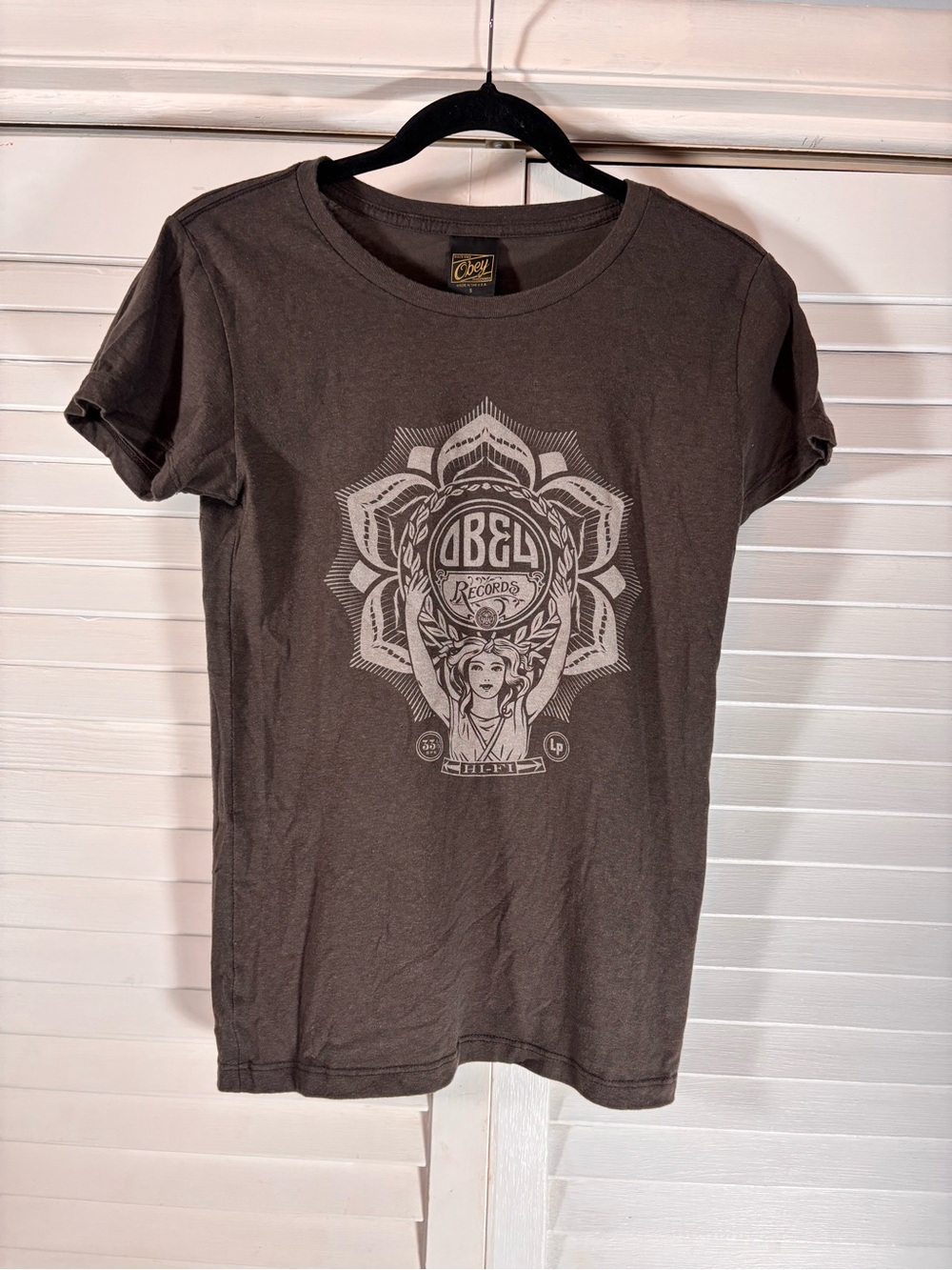 Obey Graphic T-Shirt Heather Brown Small Y2K Skater